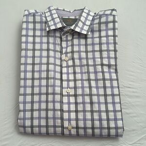 Thomas Dean multicolor purple white black windowpane button down dress shirt